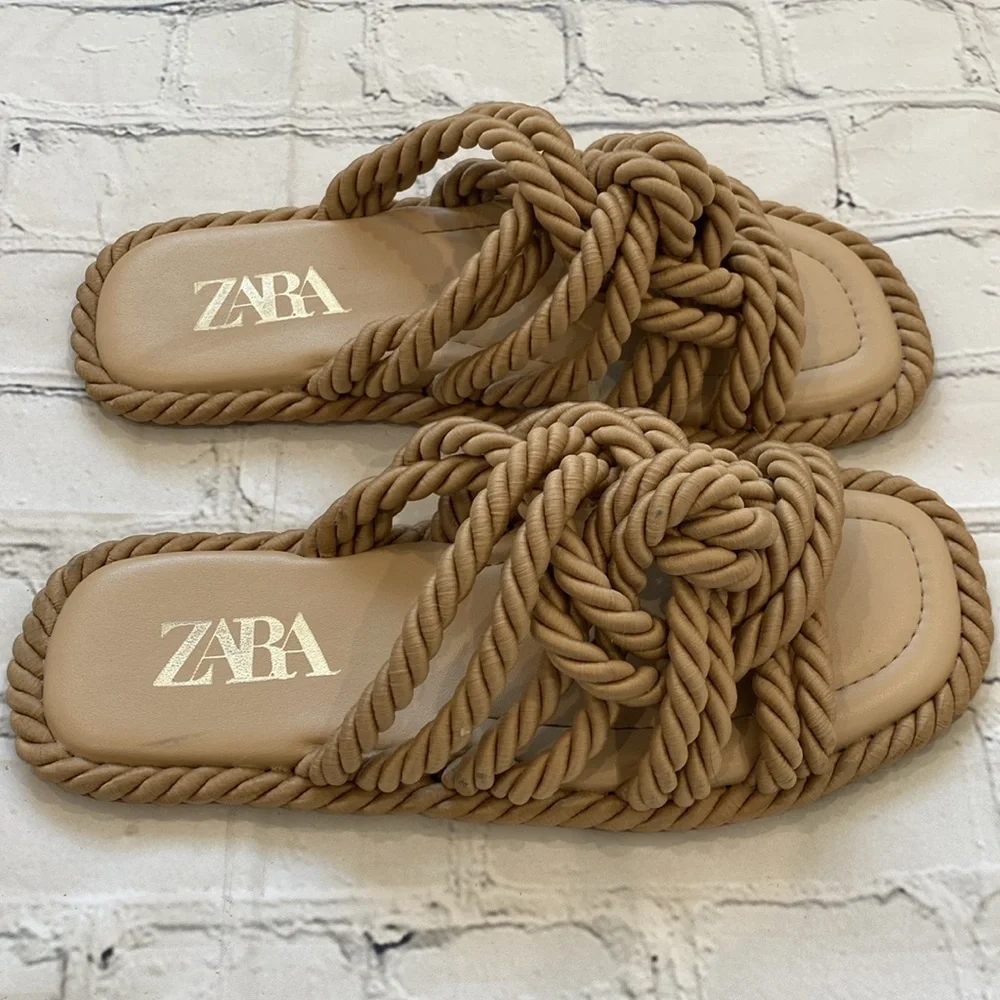 Zara Low Heel Knotted Braid Slide Sandal - Picture 6 of 16
